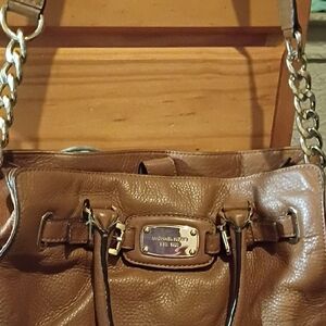 Michael Kors Cognac Brown Leather Shoulder Bag with Gold Hardware